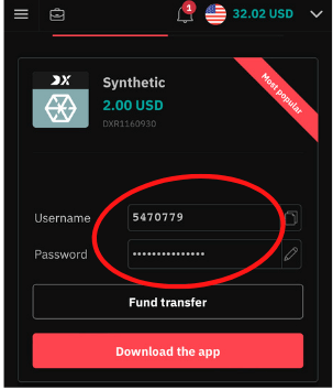 accountgegevens om synthetische indices te verhandelen op Deriv x