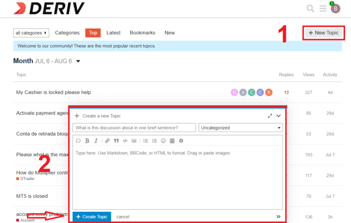 커뮤니티 포럼을 통해 Deriv 지원팀에 문의