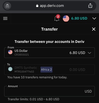 Transfer funds between your accounts in Deriv