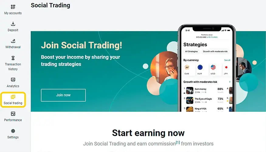 Login to Exness social trading