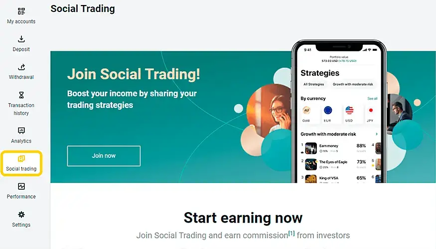 Logga in på Exness social trading