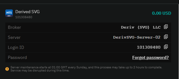 Deriv login details